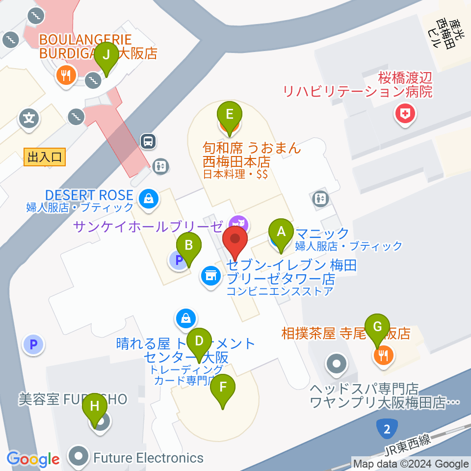 サンケイホールブリーゼ周辺のファミレス・ファーストフード一覧地図