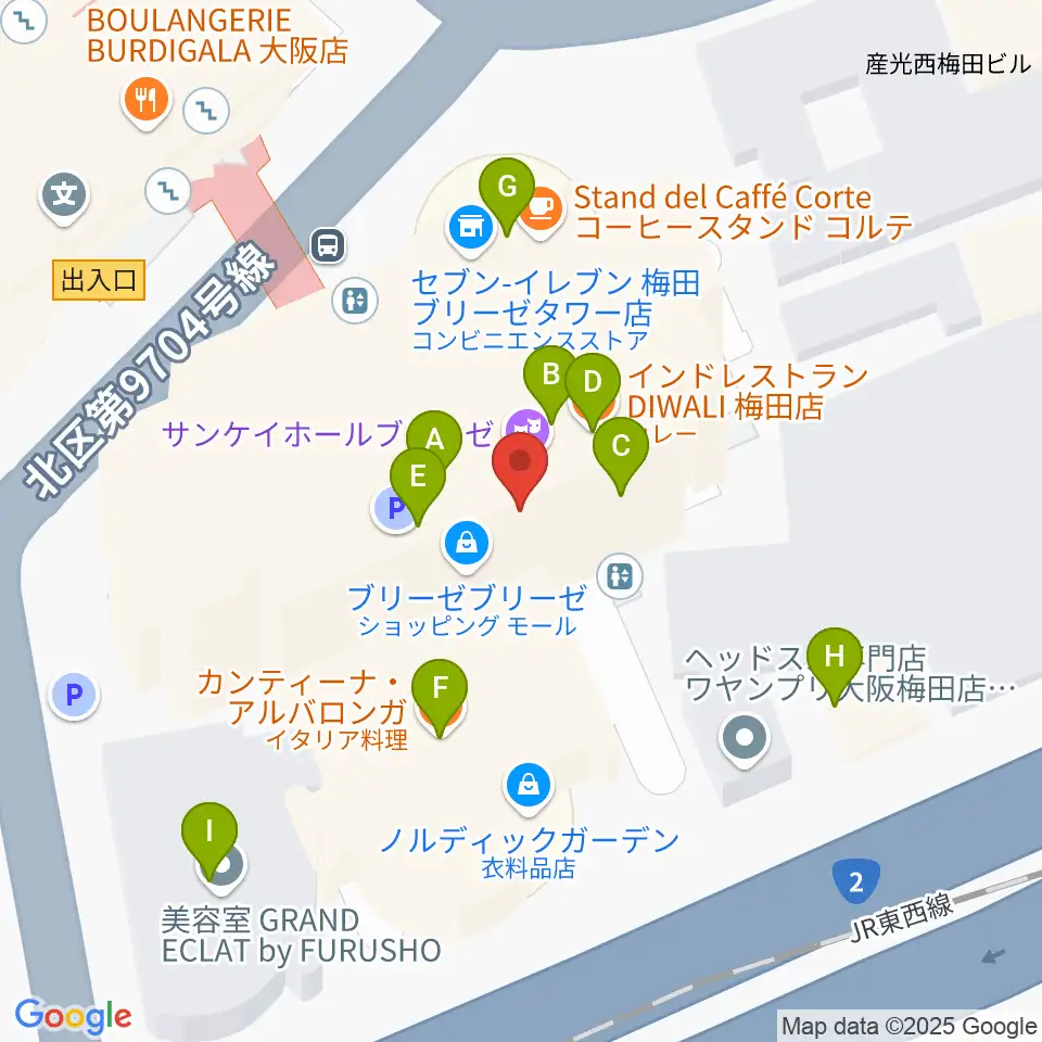 サンケイホールブリーゼ周辺のファミレス・ファーストフード一覧地図