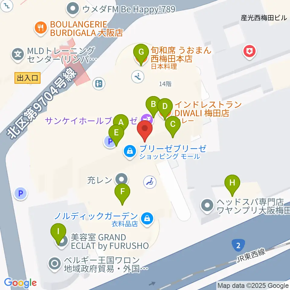 サンケイホールブリーゼ周辺のファミレス・ファーストフード一覧地図