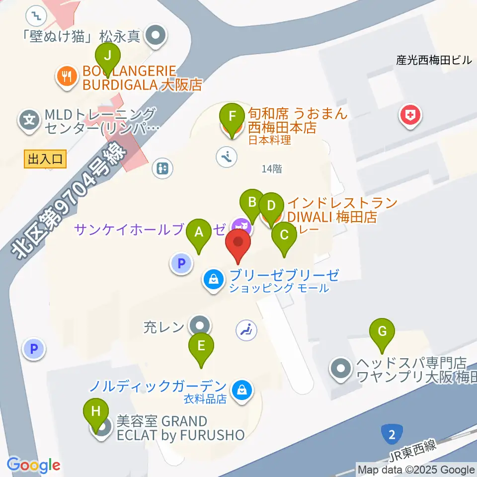 サンケイホールブリーゼ周辺のファミレス・ファーストフード一覧地図