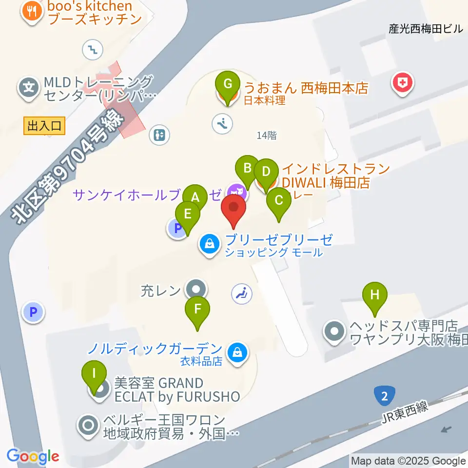 サンケイホールブリーゼ周辺のファミレス・ファーストフード一覧地図