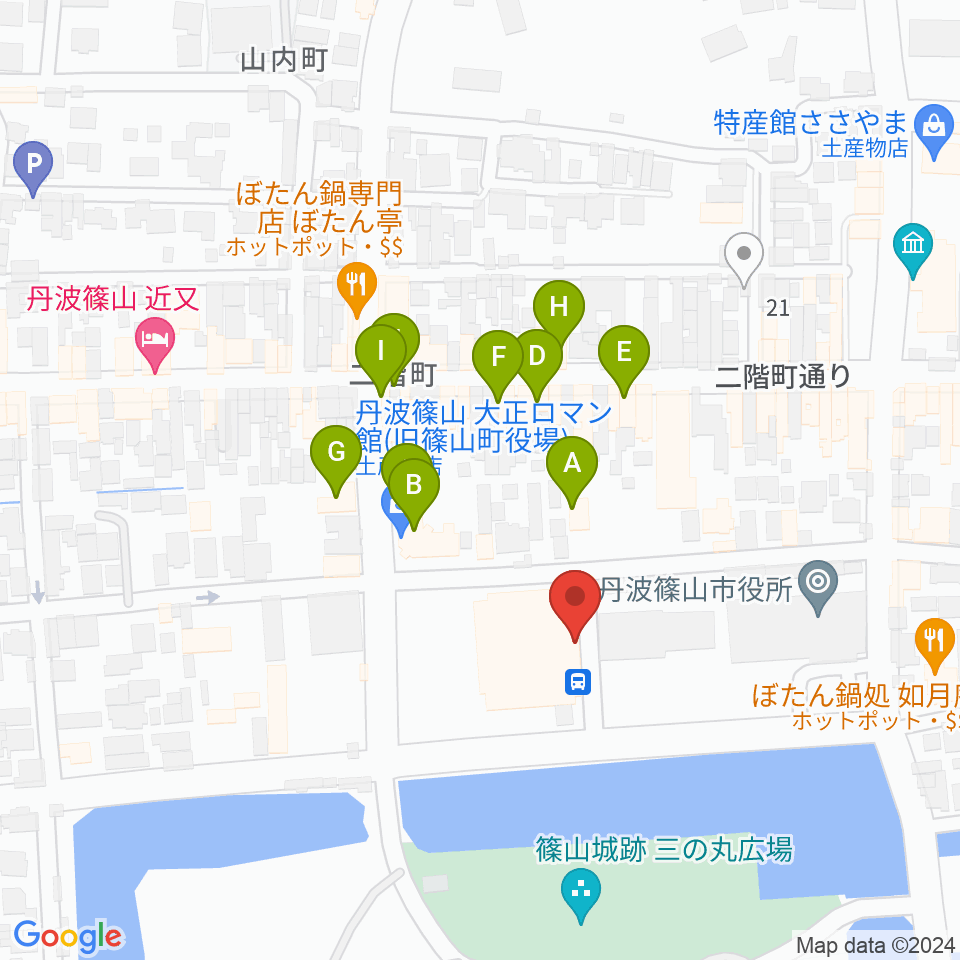 丹波篠山市立田園交響ホール周辺のファミレス・ファーストフード一覧地図