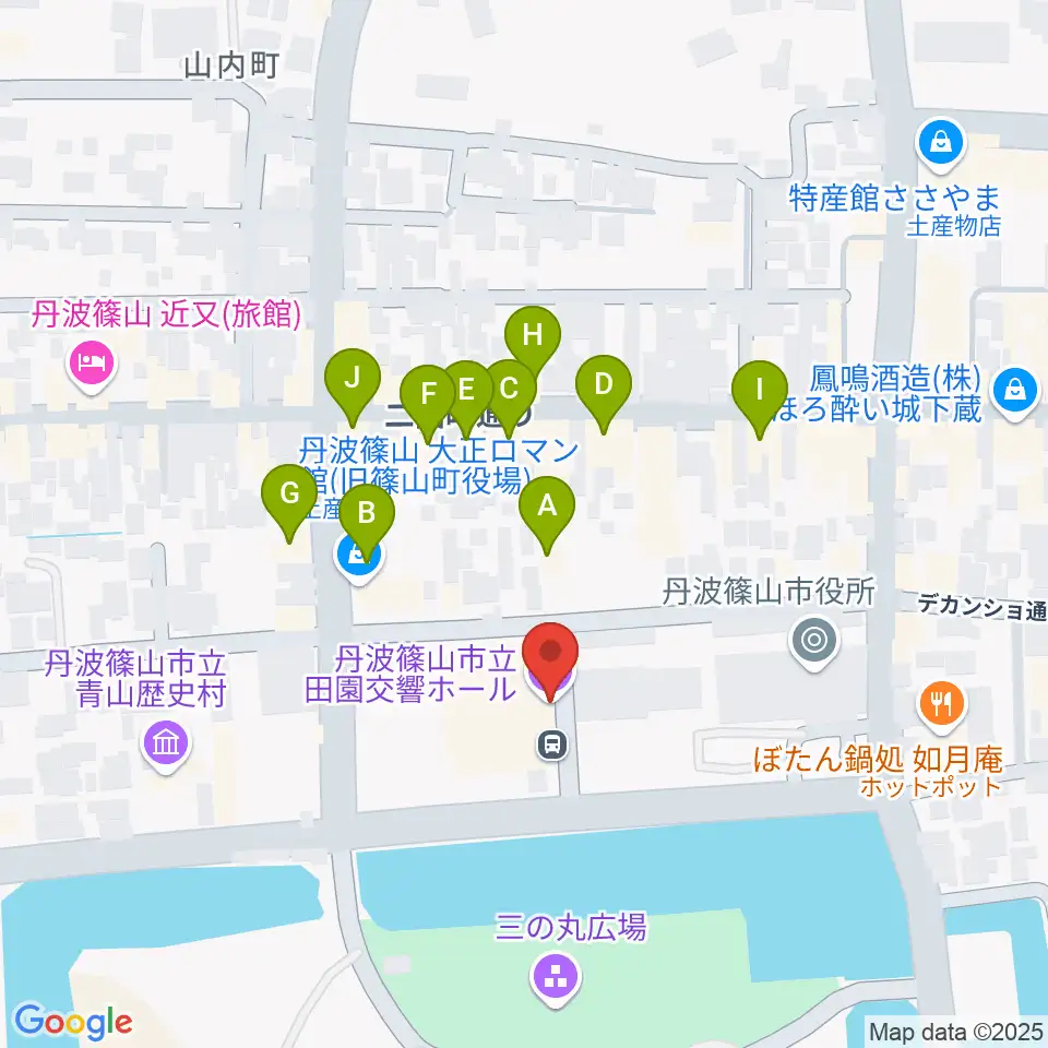 丹波篠山市立田園交響ホール周辺のファミレス・ファーストフード一覧地図
