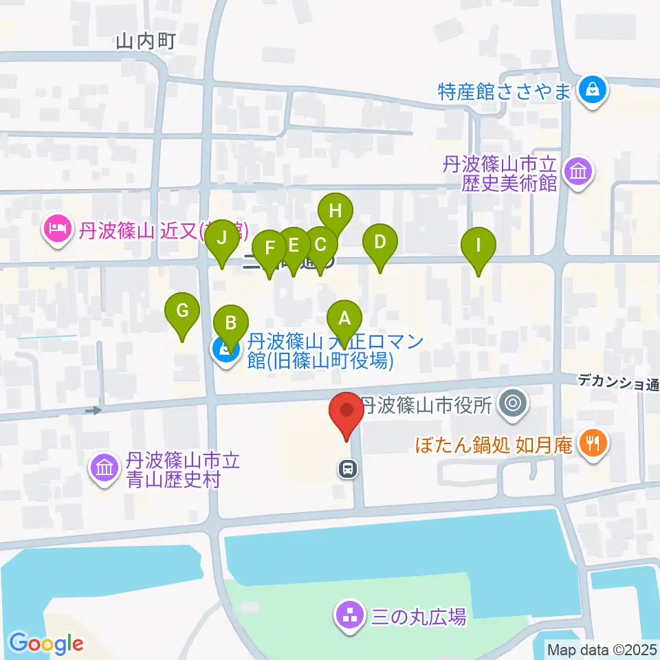 丹波篠山市立田園交響ホール周辺のファミレス・ファーストフード一覧地図