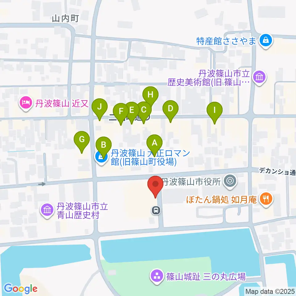 丹波篠山市立田園交響ホール周辺のファミレス・ファーストフード一覧地図