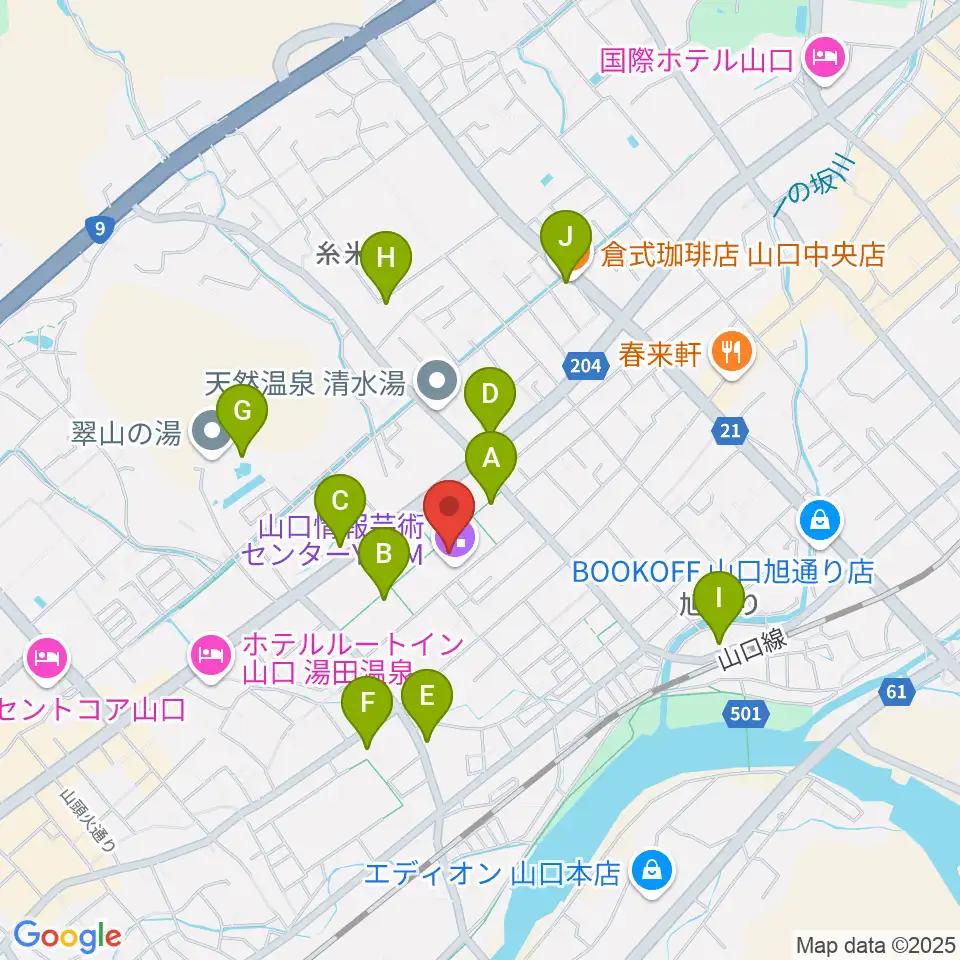 山口情報芸術センターYCAM周辺のファミレス・ファーストフード一覧地図