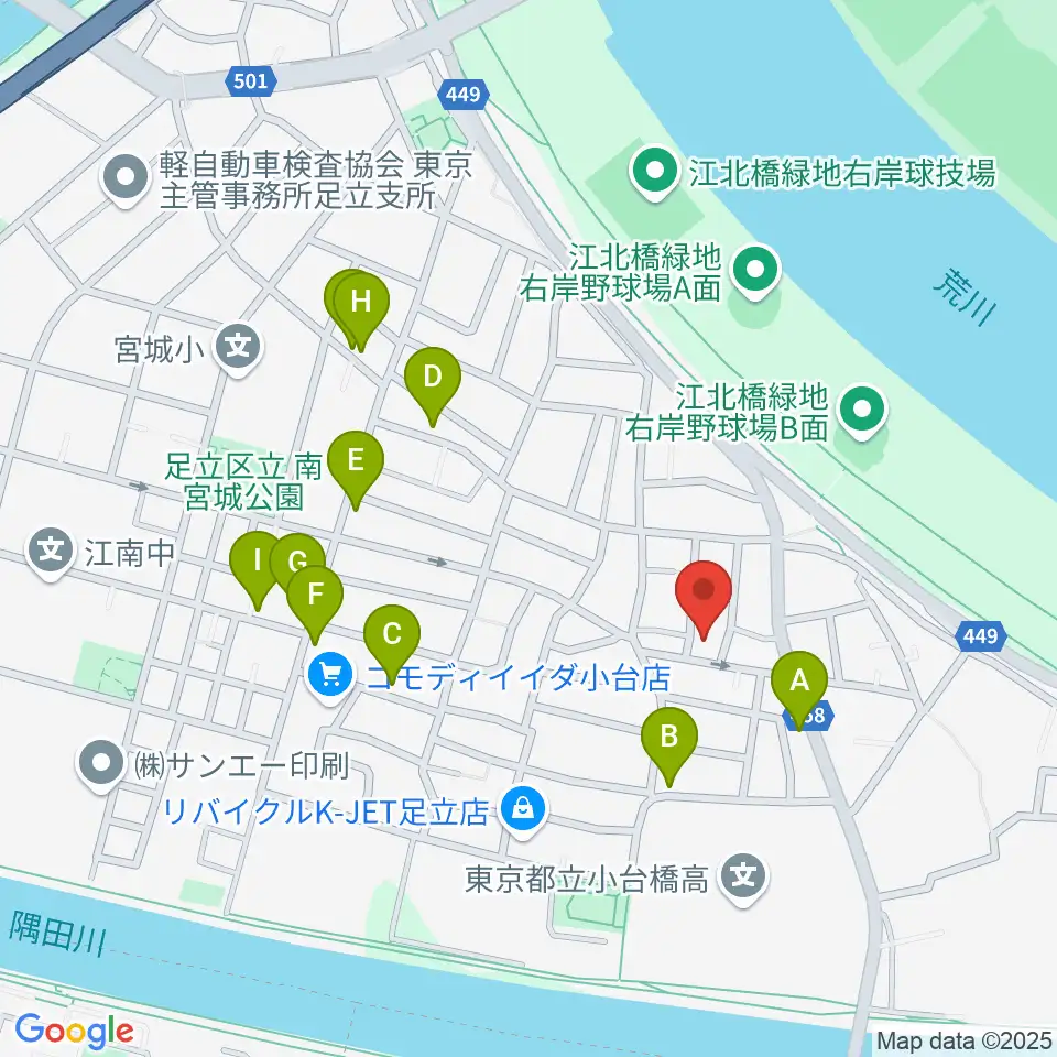 東音楽器足立センター周辺のファミレス・ファーストフード一覧地図