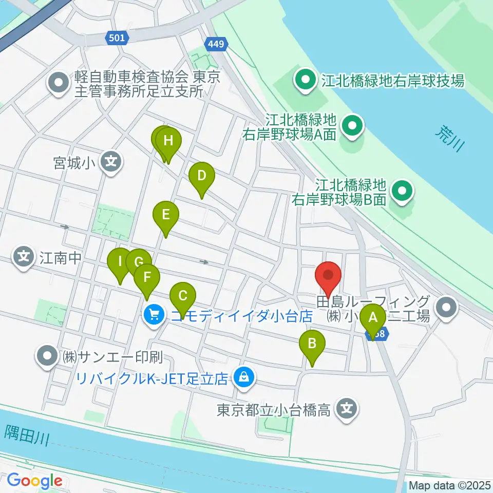 東音楽器足立センター周辺のファミレス・ファーストフード一覧地図