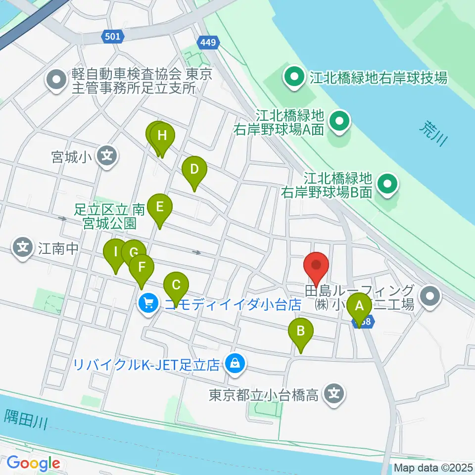 東音楽器足立センター周辺のファミレス・ファーストフード一覧地図