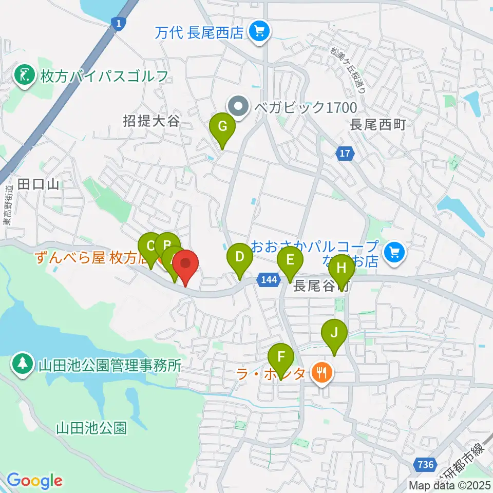 京阪ピアノサービス周辺のファミレス・ファーストフード一覧地図