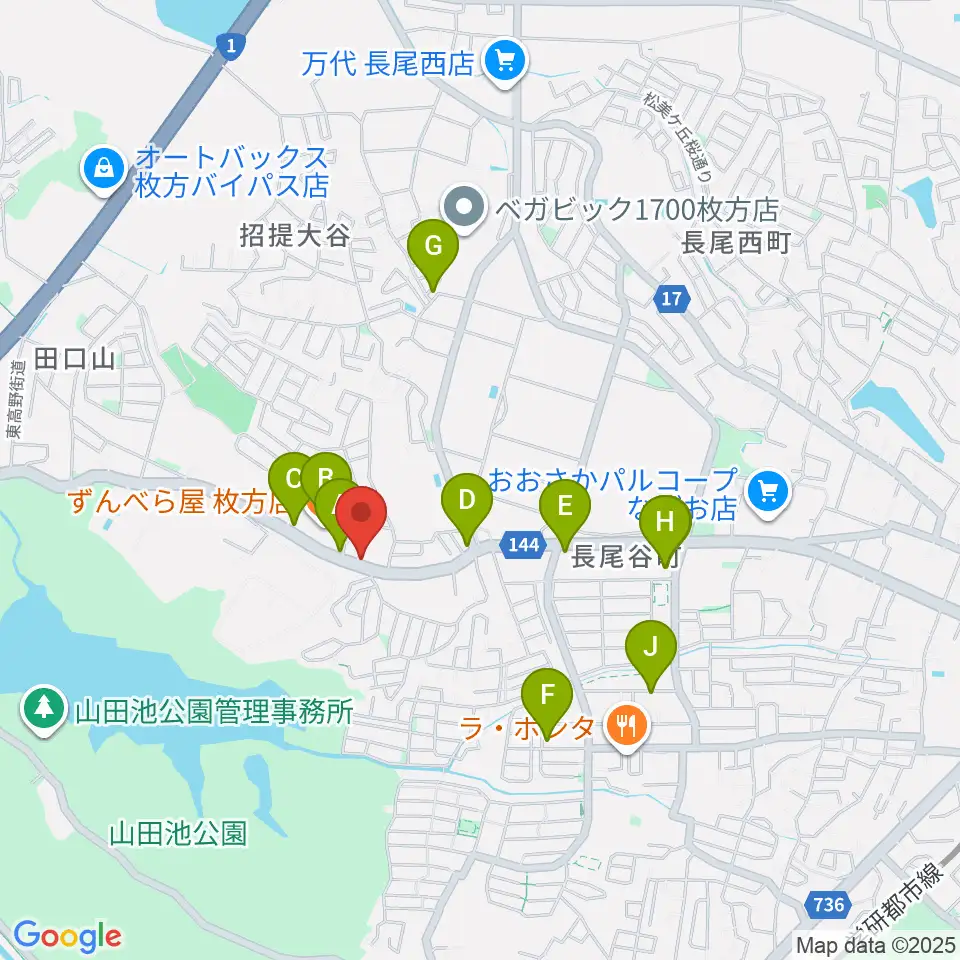 京阪ピアノサービス周辺のファミレス・ファーストフード一覧地図