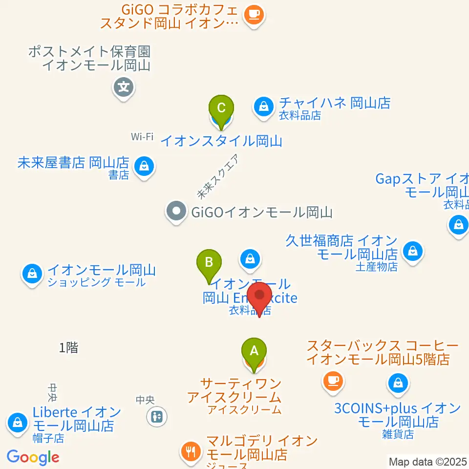島村楽器 イオンモール岡山店 周辺のファミレス・ファーストフード一覧地図