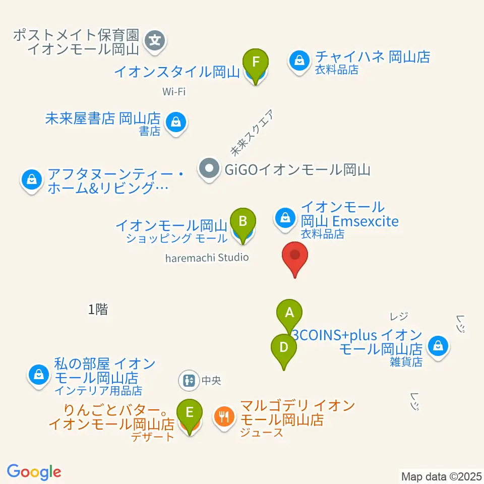 島村楽器 イオンモール岡山店 周辺のファミレス・ファーストフード一覧地図