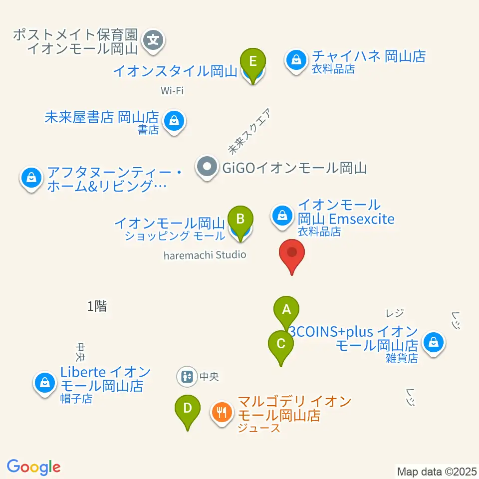 島村楽器 イオンモール岡山店 周辺のファミレス・ファーストフード一覧地図