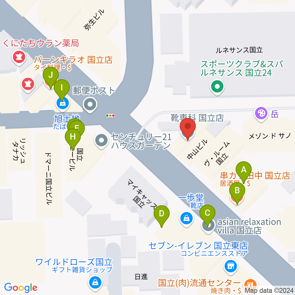 国立ヴィオレホール周辺のファミレス・ファーストフード一覧地図