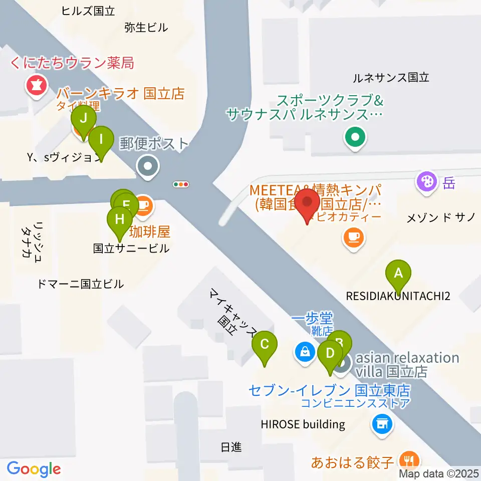 国立ヴィオレホール周辺のファミレス・ファーストフード一覧地図
