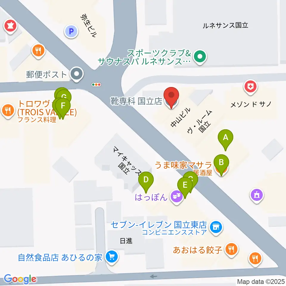 国立ヴィオレホール周辺のファミレス・ファーストフード一覧地図