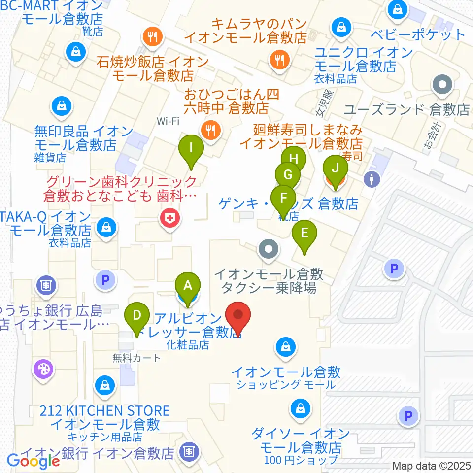 島村楽器 イオンモール倉敷店 周辺のファミレス・ファーストフード一覧地図