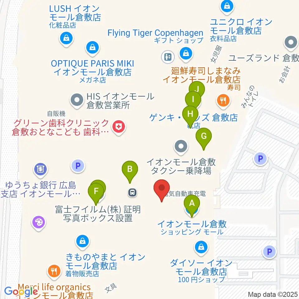 島村楽器 イオンモール倉敷店 周辺のファミレス・ファーストフード一覧地図