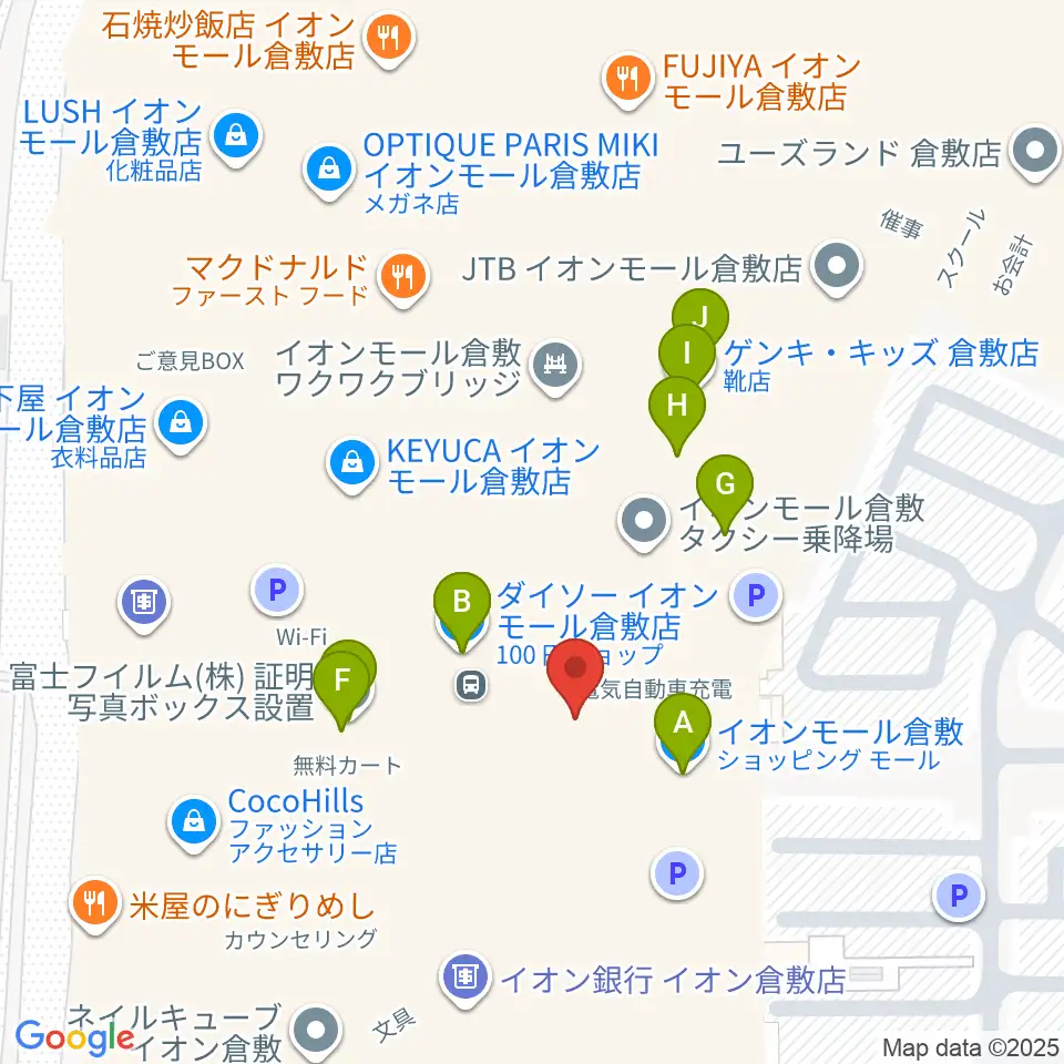 島村楽器 イオンモール倉敷店 周辺のファミレス・ファーストフード一覧地図