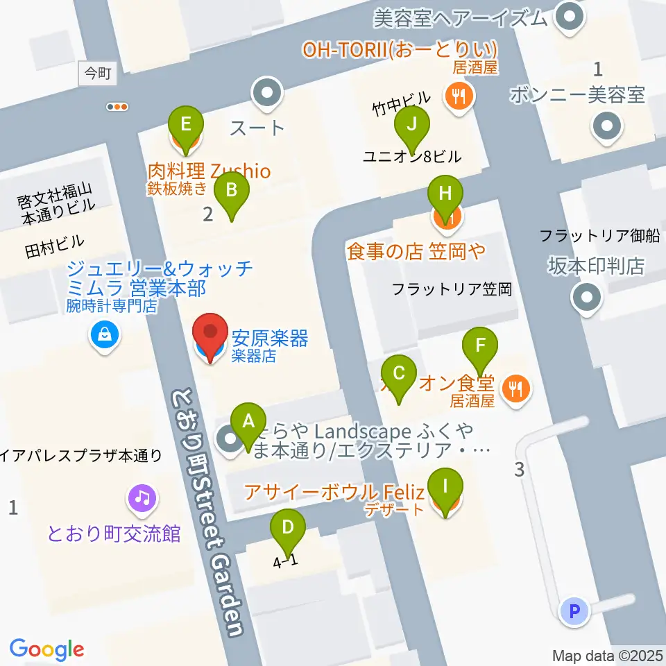 ガッキ・コム 安原楽器周辺のファミレス・ファーストフード一覧地図