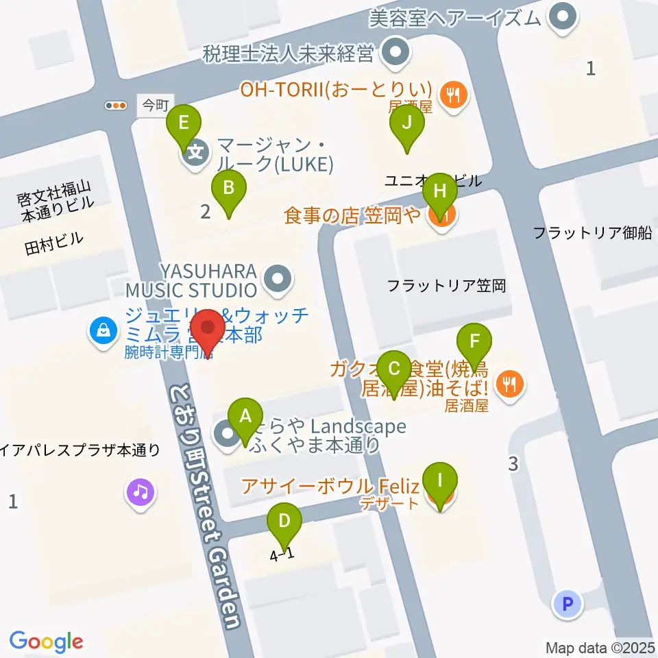 ガッキ・コム 安原楽器周辺のファミレス・ファーストフード一覧地図