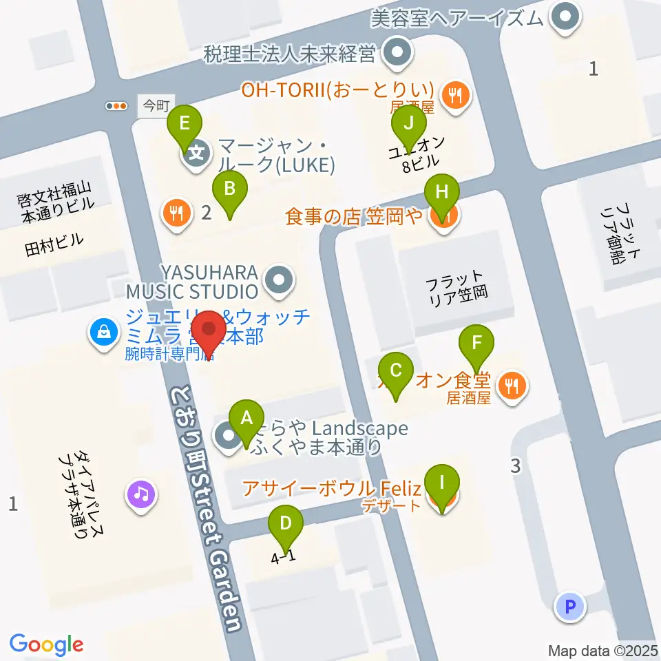 ガッキ・コム 安原楽器周辺のファミレス・ファーストフード一覧地図