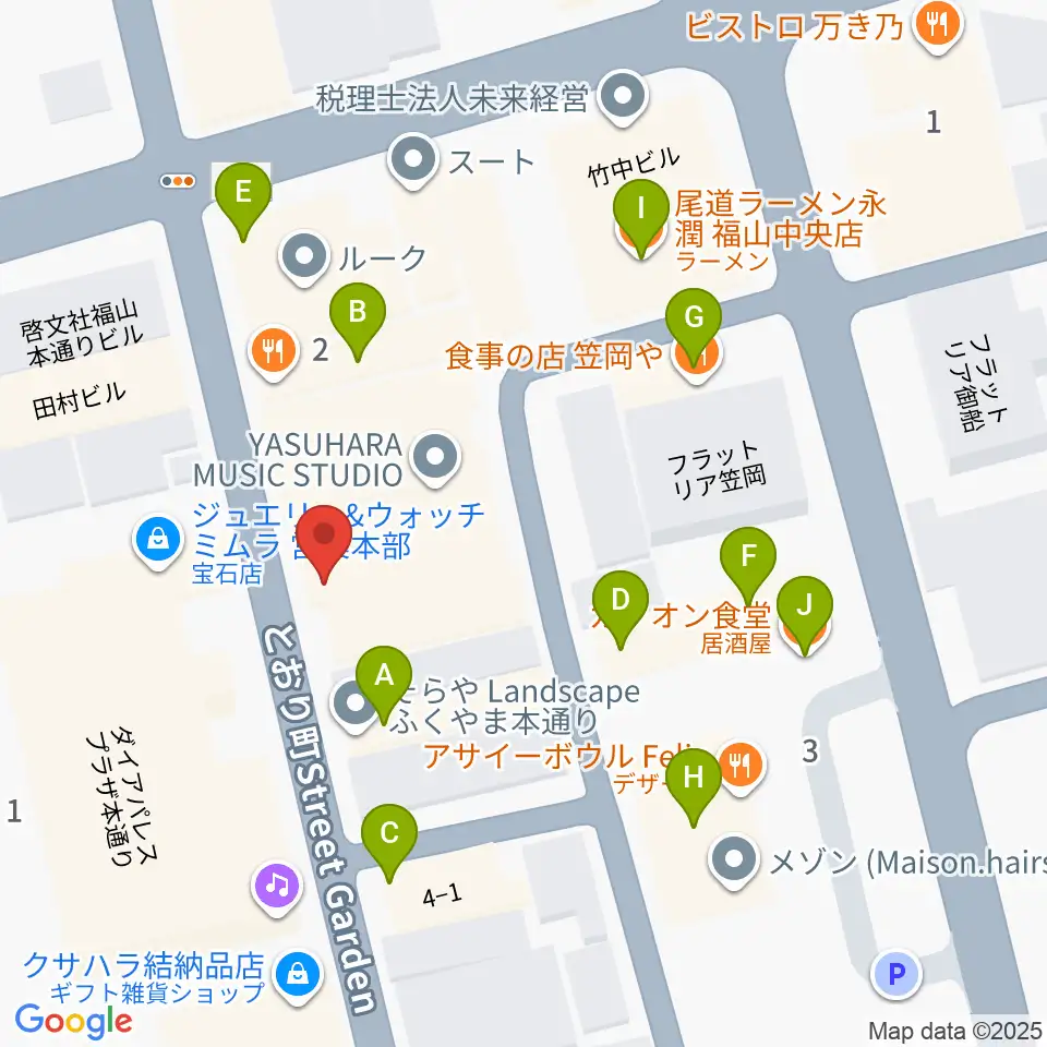 ガッキ・コム 安原楽器周辺のファミレス・ファーストフード一覧地図