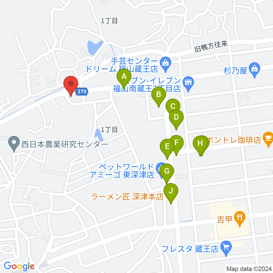 福山楽器センター周辺のファミレス・ファーストフード一覧地図