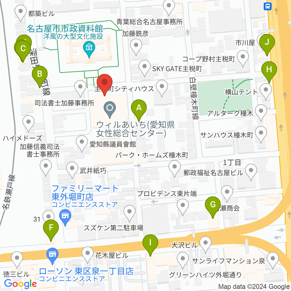 ウィルあいち愛知県女性総合センター周辺のファミレス・ファーストフード一覧地図