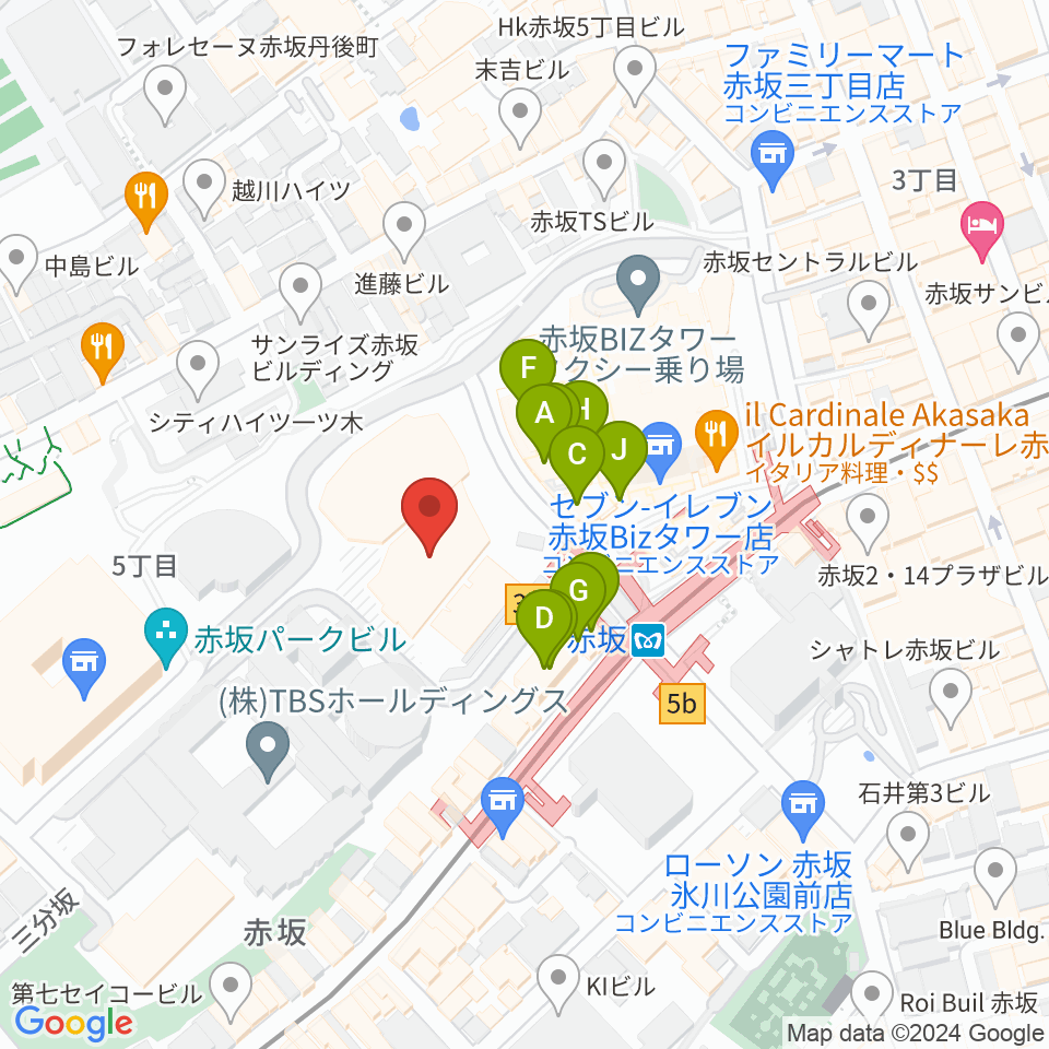 TBS赤坂ACTシアター周辺のファミレス・ファーストフード一覧地図