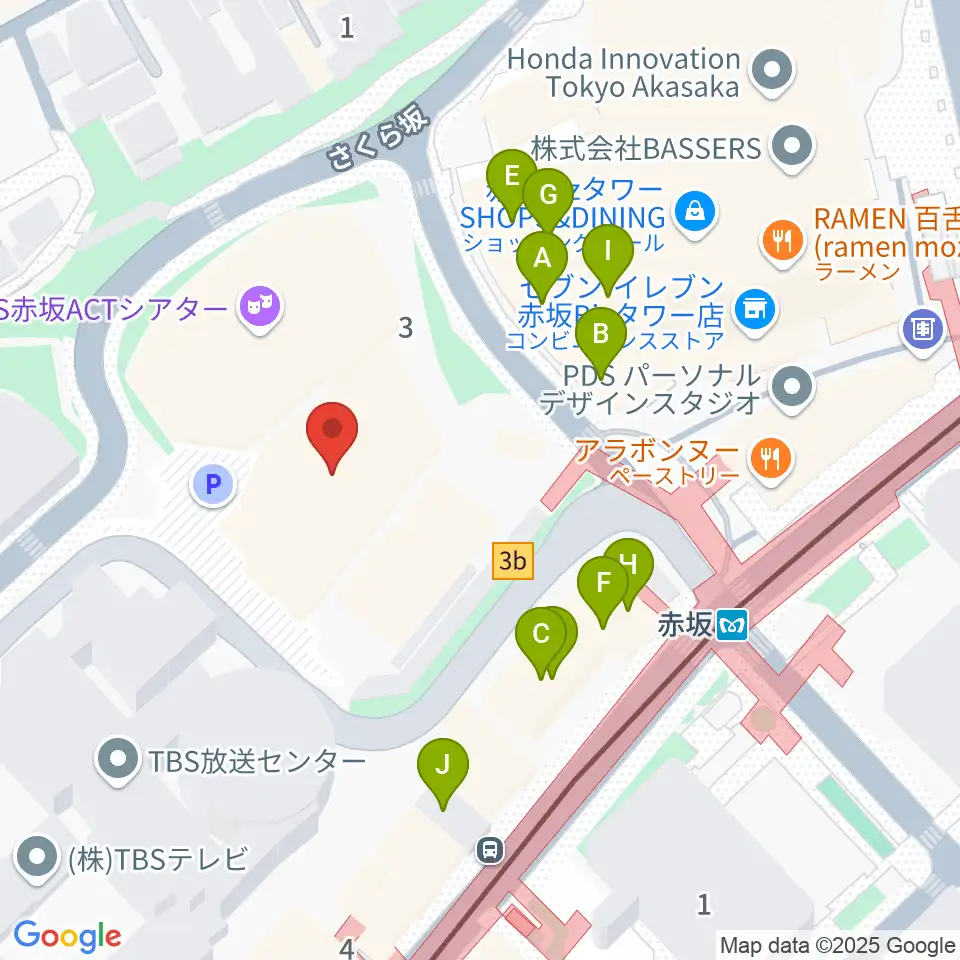 TBS赤坂ACTシアター周辺のファミレス・ファーストフード一覧地図