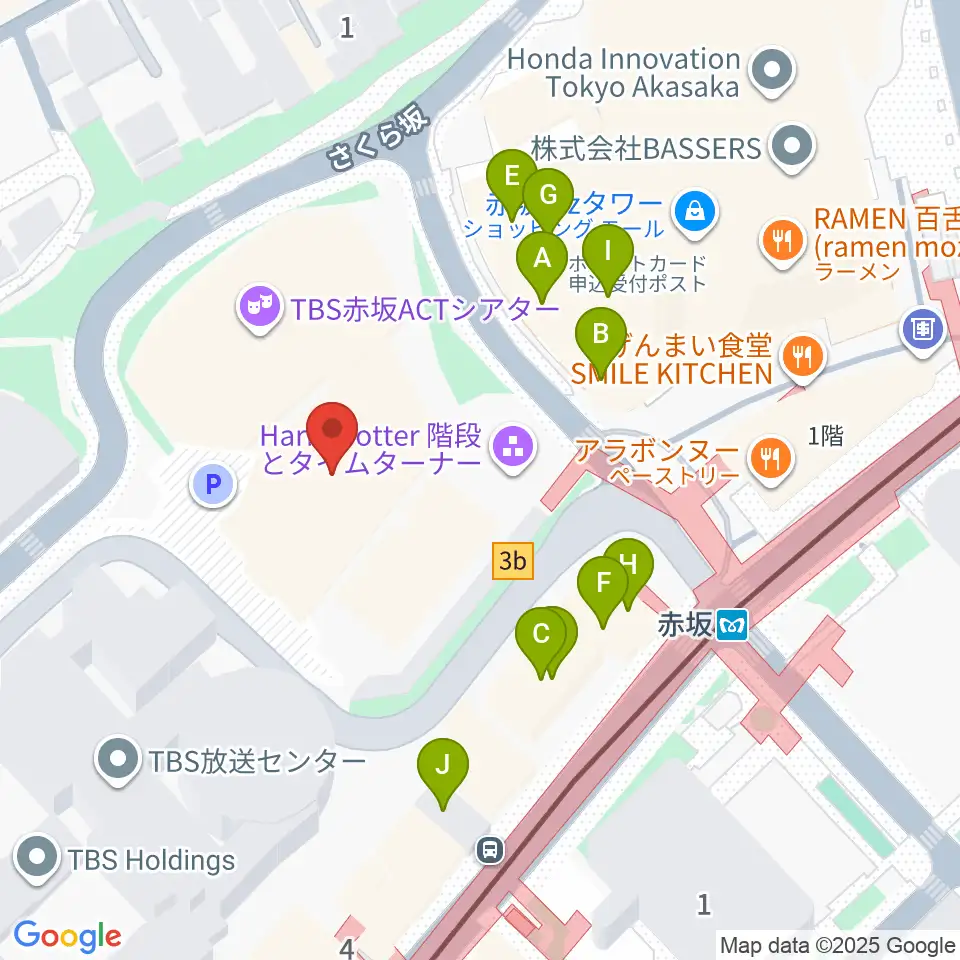 TBS赤坂ACTシアター周辺のファミレス・ファーストフード一覧地図