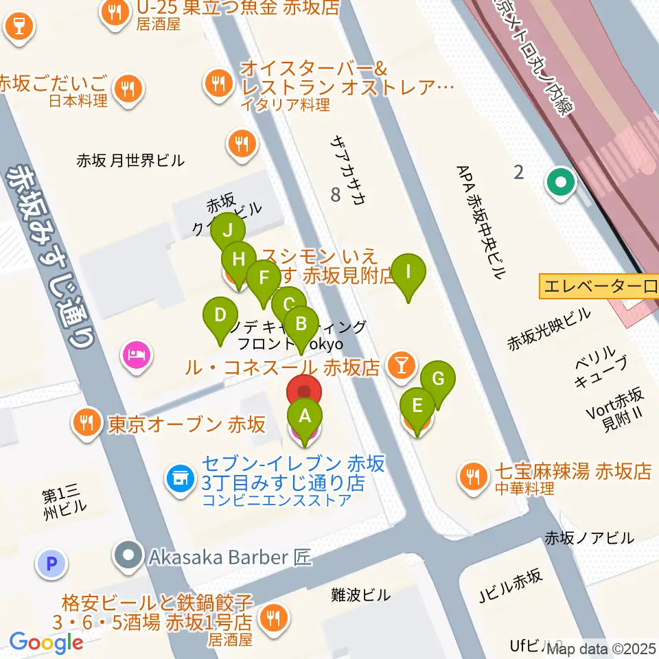 赤坂レッドシアター周辺のファミレス・ファーストフード一覧地図