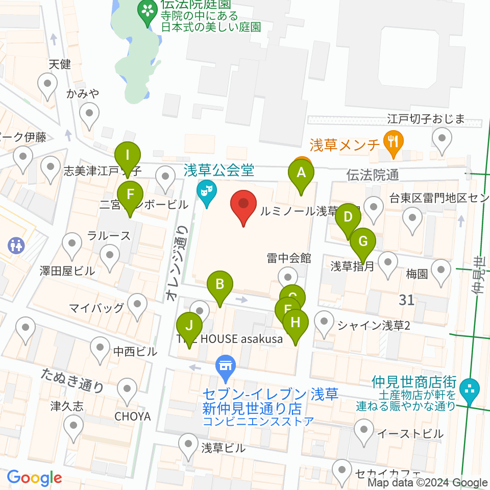 浅草公会堂周辺のファミレス・ファーストフード一覧地図