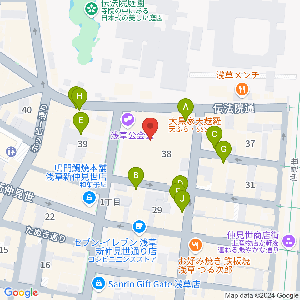 浅草公会堂周辺のファミレス・ファーストフード一覧地図