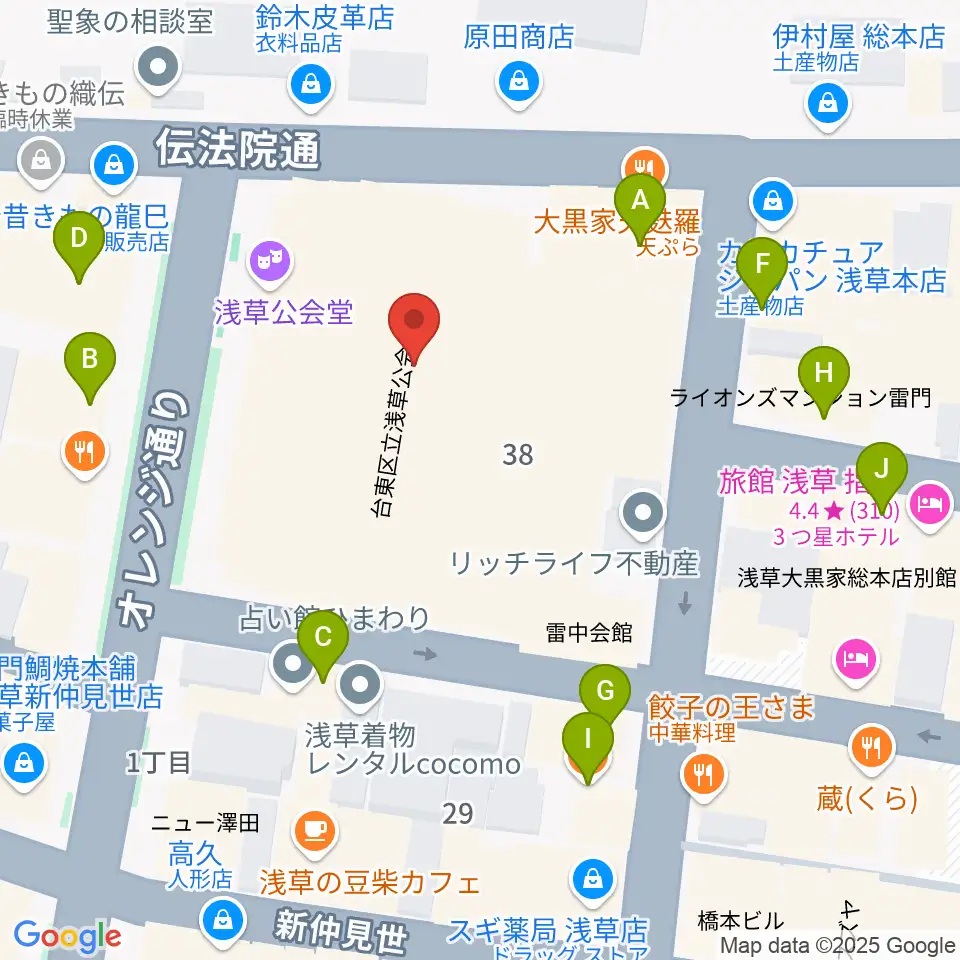 浅草公会堂周辺のファミレス・ファーストフード一覧地図
