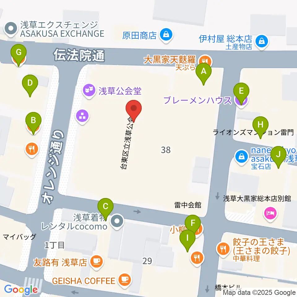 浅草公会堂周辺のファミレス・ファーストフード一覧地図