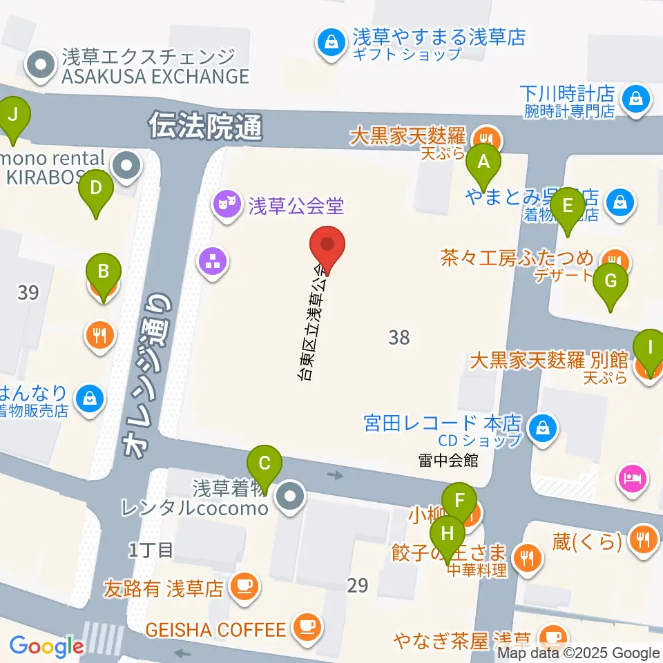浅草公会堂周辺のファミレス・ファーストフード一覧地図