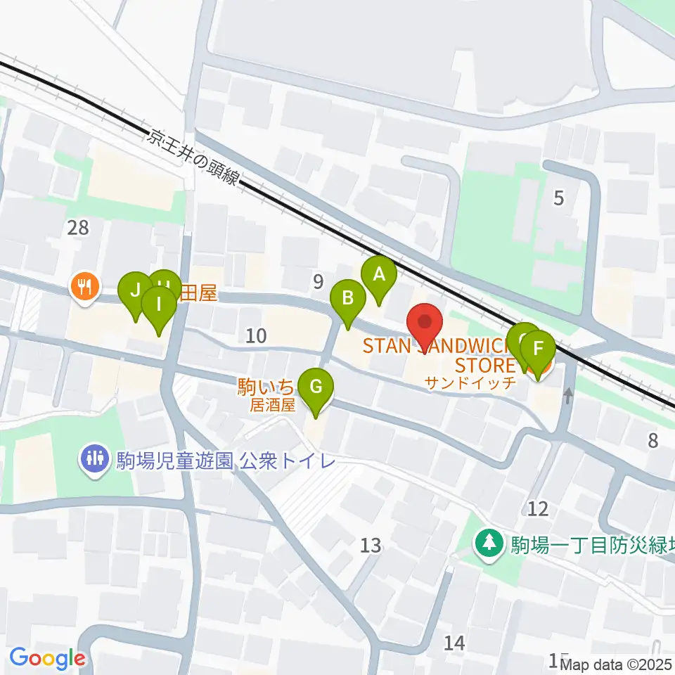 こまばアゴラ劇場周辺のファミレス・ファーストフード一覧地図