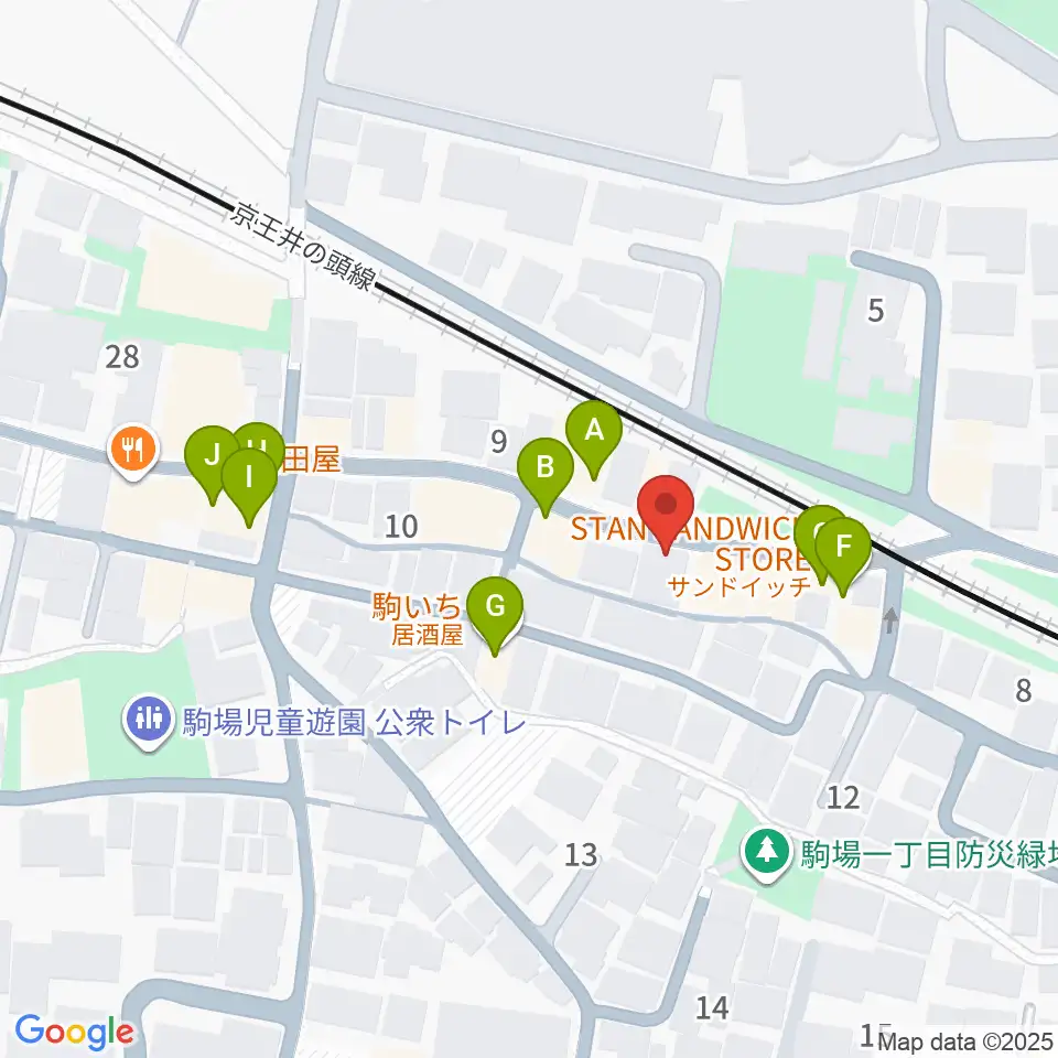 こまばアゴラ劇場周辺のファミレス・ファーストフード一覧地図
