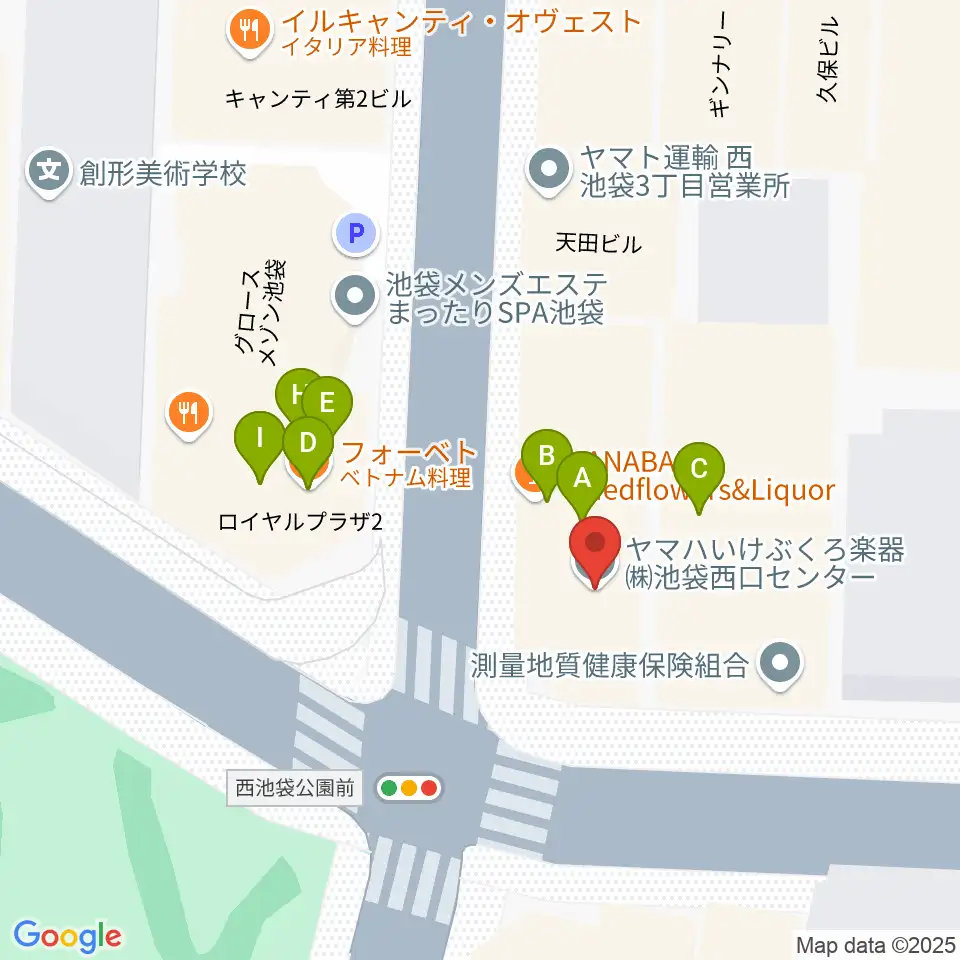 いけぶくろ楽器 池袋西口センター周辺のファミレス・ファーストフード一覧地図
