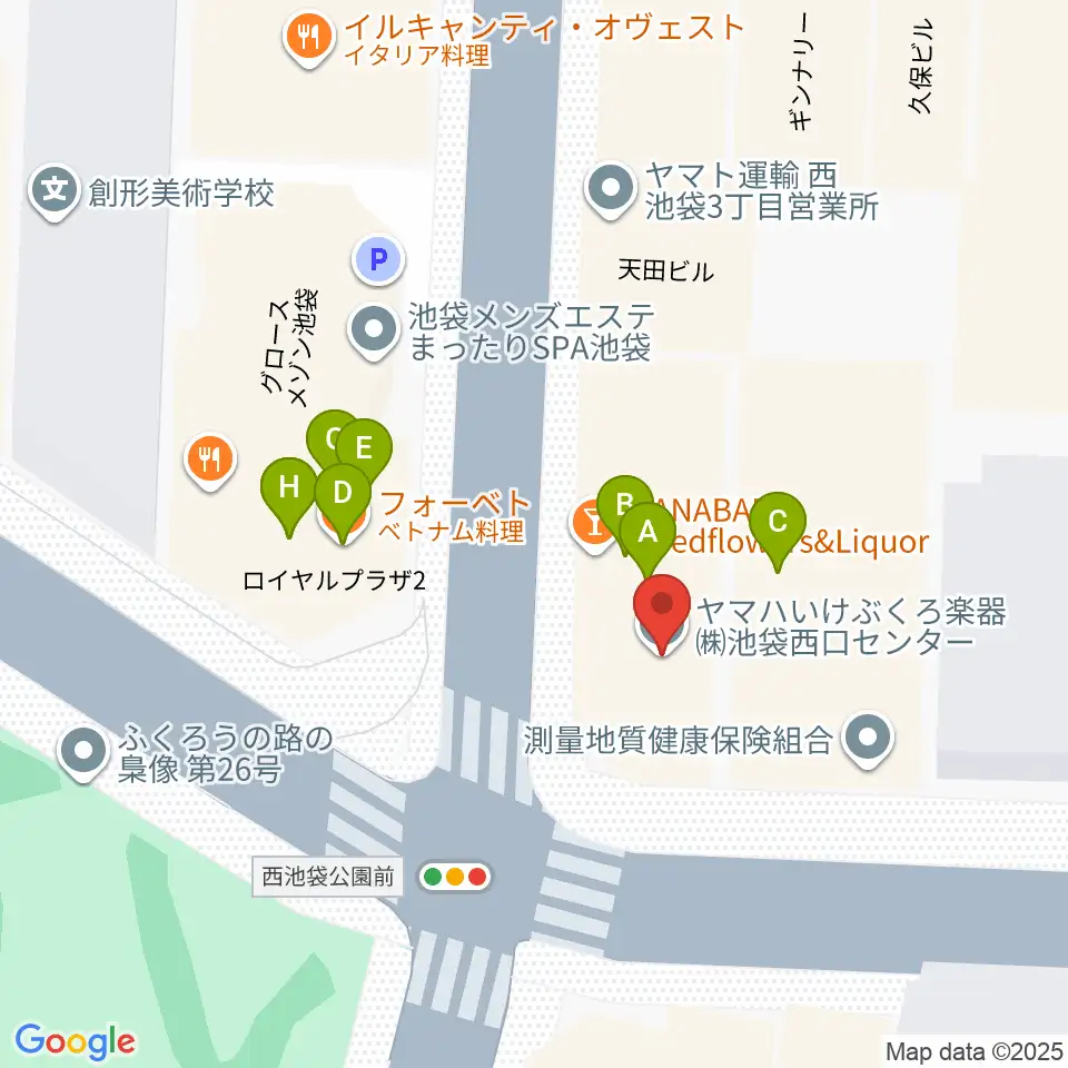 いけぶくろ楽器 池袋西口センター周辺のファミレス・ファーストフード一覧地図