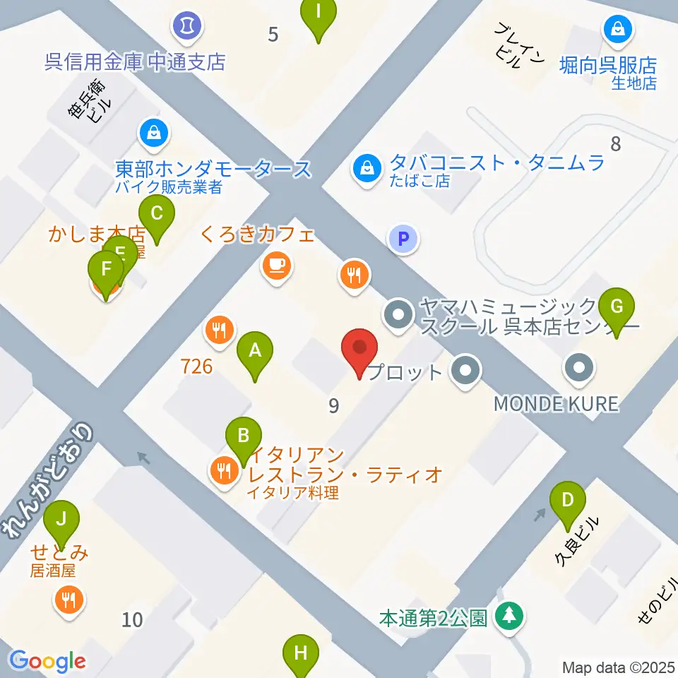 なかやま楽器 呉本店周辺のファミレス・ファーストフード一覧地図