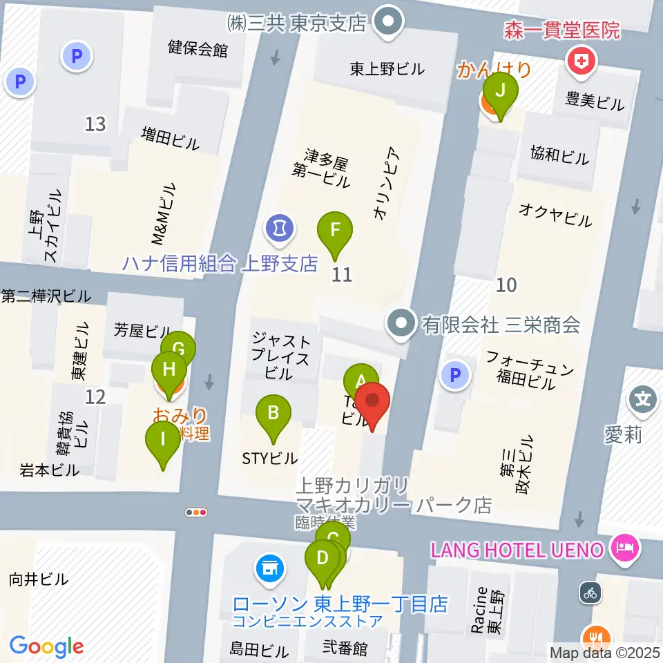 上野小劇場周辺のファミレス・ファーストフード一覧地図