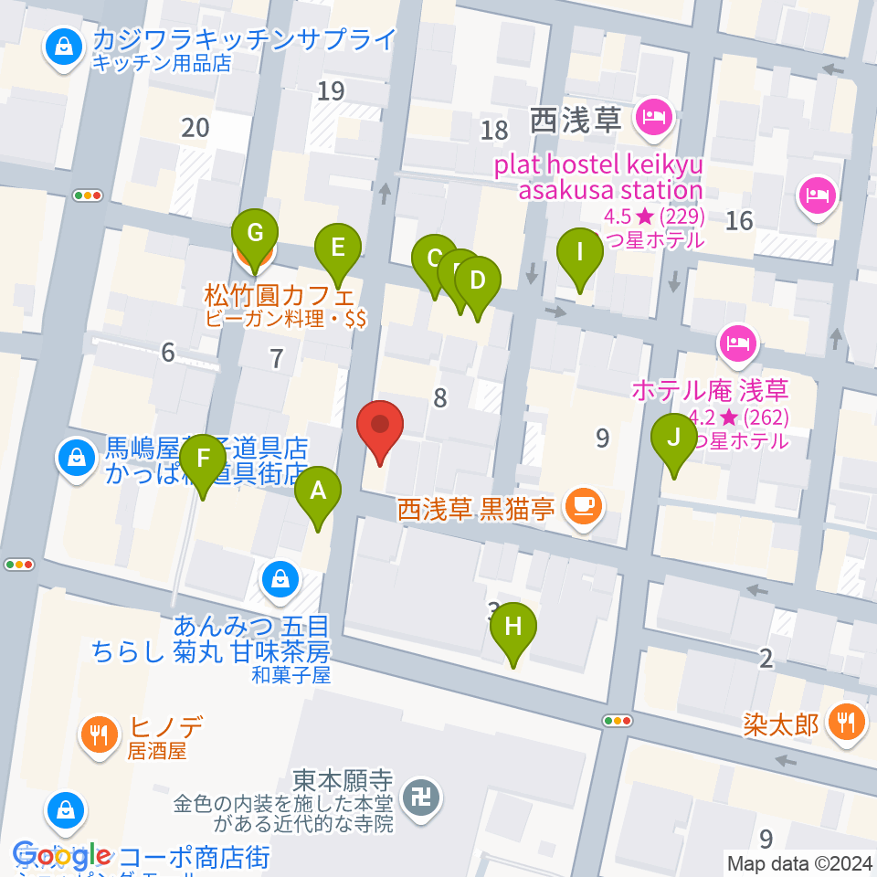 あさくさ劇亭周辺のファミレス・ファーストフード一覧地図