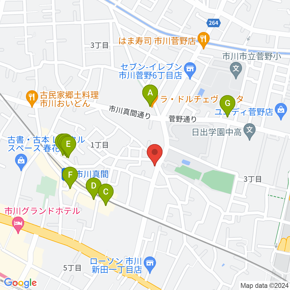 三陽楽器店周辺のファミレス・ファーストフード一覧地図