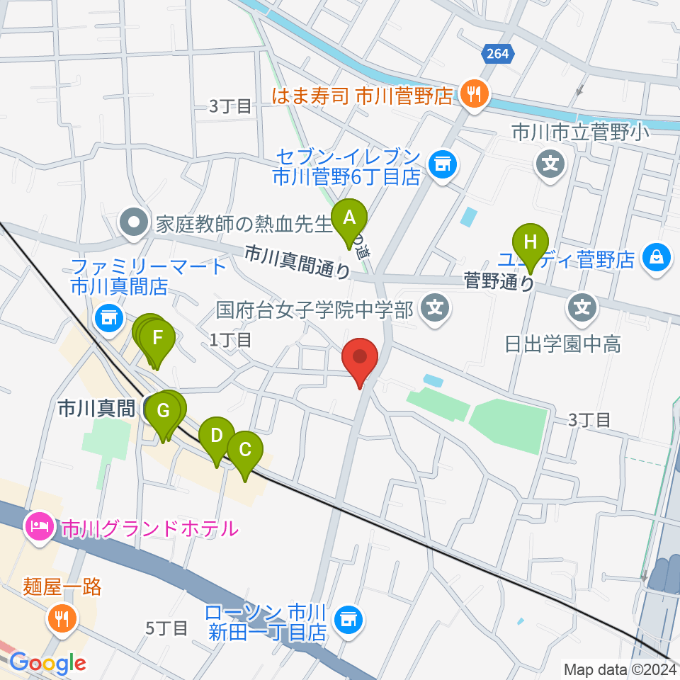 三陽楽器店周辺のファミレス・ファーストフード一覧地図