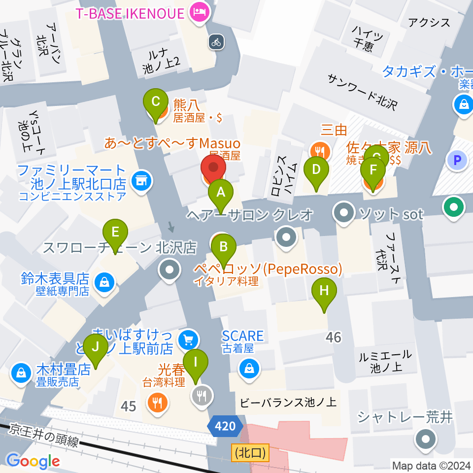 あ～とすぺ～すMASUO周辺のファミレス・ファーストフード一覧地図