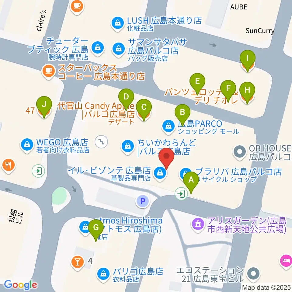 島村楽器 広島パルコ店  周辺のファミレス・ファーストフード一覧地図